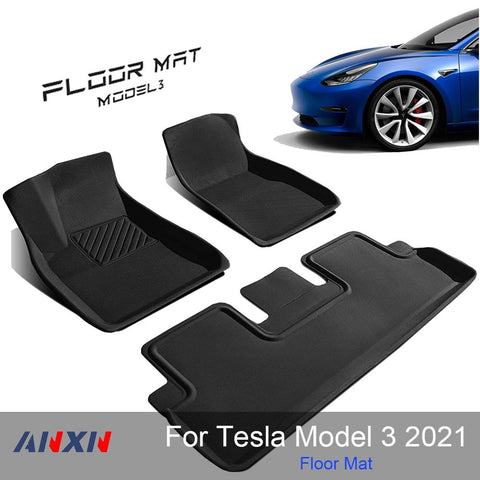 For Tesla Model 3 Model Y 2021 Floor Mat Fits Ultimate All Weather Waterproof 3D Floor Liner Full Set Front & Rear Interior Mats