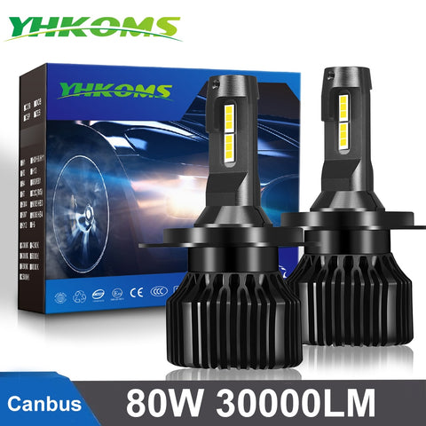 YHKOMS Canbus 80W 30000LM H4 H7 LED Car Headlight H1 Bulbs H3 9005 9006 H8 H9 H11 H16 5202 9004 9007 H13 880 881 9012 D2 D4