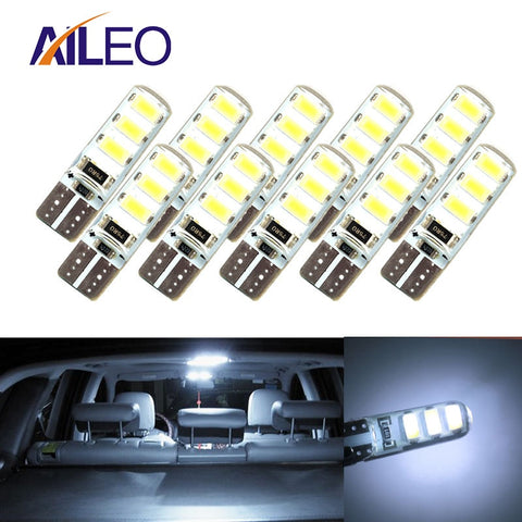 10pcs LED W5W T10 194 168 W5W COB 6SMD Led Parking Bulb Auto Wedge Clearance Lamp CANBUS Silica Bright White License Light Bulbs