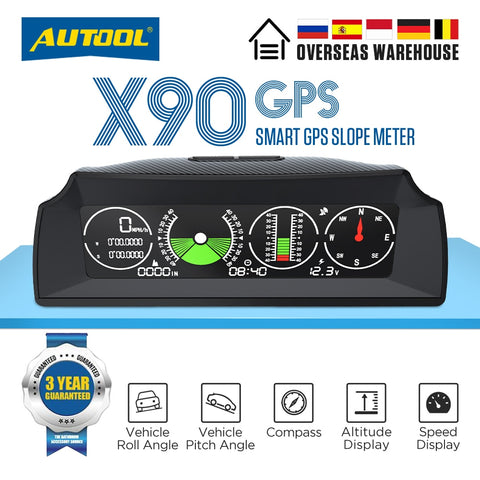 AUTOOL X90 GPS HUD Car Speed Slope Meter Inclinometer