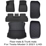 For Tesla Model 3 Model Y 2021 Floor Mat Fits Ultimate All Weather Waterproof 3D Floor Liner Full Set Front & Rear Interior Mats